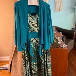 Perceptions Woman 1x sleeveless turquoise patterned dress with open cardigan